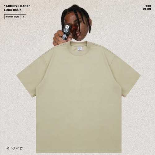 美式休闲重磅305G纯色短袖T恤潮