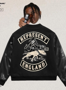 Represent黑五限定欧美高街潮牌恶犬刺绣棒球服夹克宽松棉衣外套