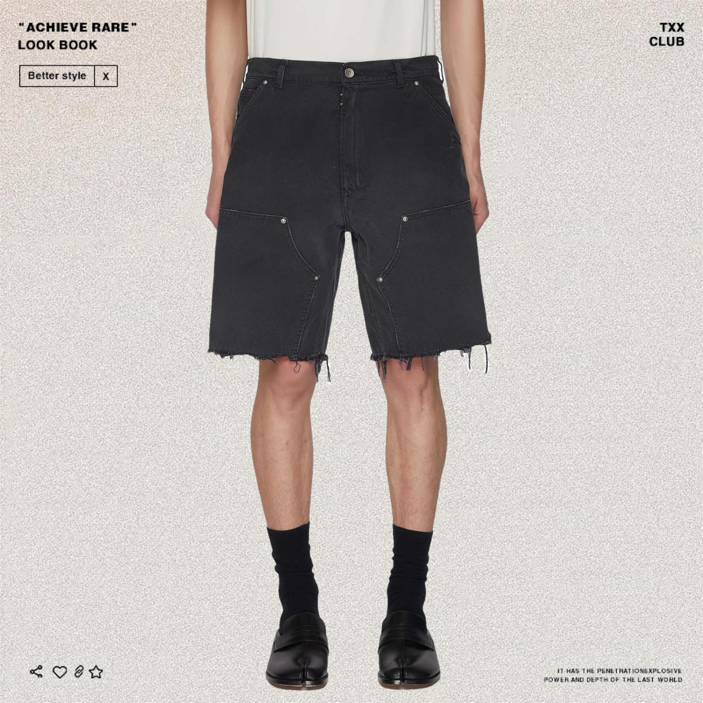 MM马吉复古做旧磨破直筒五分裤高街宽松休闲铆钉口袋伐木工装短裤