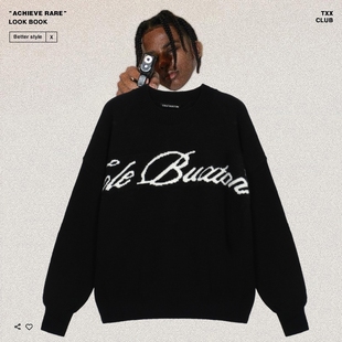 休闲男女宽松毛衣潮 小众高街美式 Cole Buxton极简字母提花针织衫