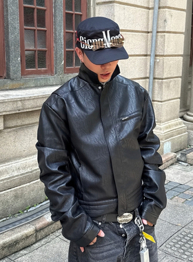 FAR.ARCHIVE高街美式休闲夹克外套潮牌复古纯色男女短款机车皮衣