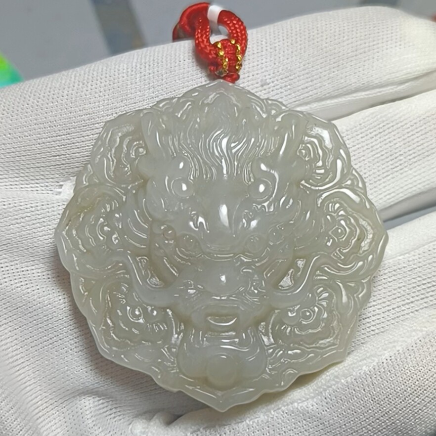 商场撤柜-天然和田玉手镯心八角龙牌 带鉴定证书保真品礼物n75