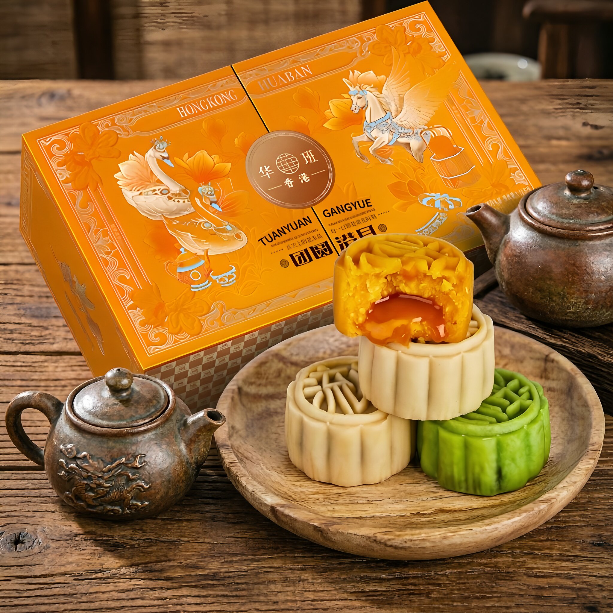 华班香港月饼礼盒装多口味新款流心月饼传统糕点中秋节送礼高端