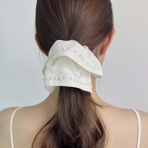 真丝雪花纺大肠发圈手缝珍珠水晶烫钻舒适发绳头花头饰发饰