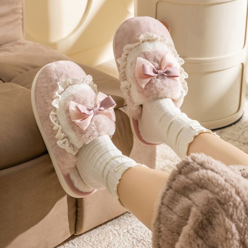时尚蝴蝶结棉拖鞋女秋冬防滑居家居情侣棉拖鞋网红ins少女保暖男