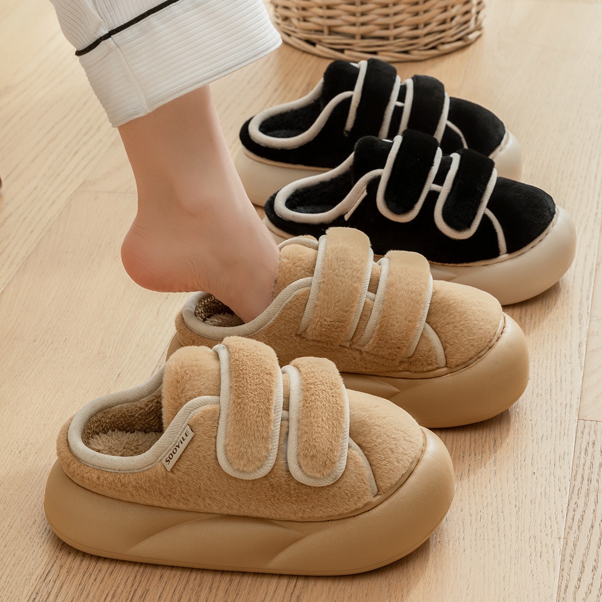 棉拖鞋女冬季外穿2025新款办公室替换一脚蹬懒人毛毛包头半拖鞋女