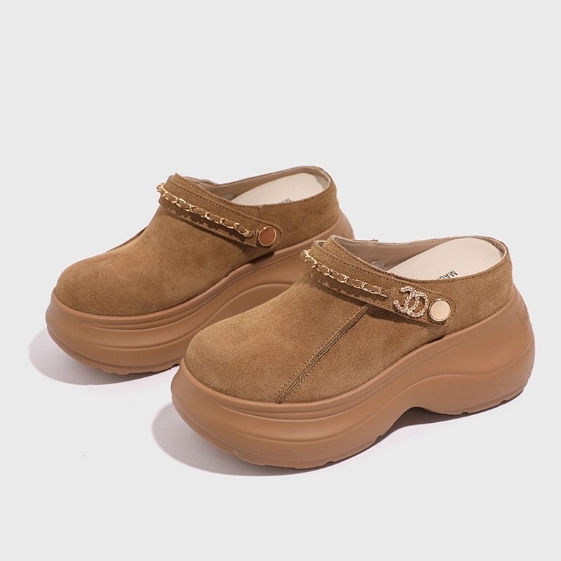 【梵芙娜】勃肯鞋女半拖2025秋新款小个子厚底内增高10CM包头拖鞋