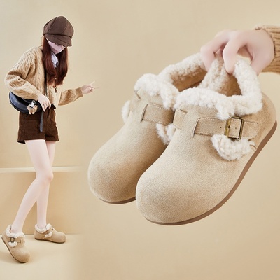 2025冬季新款加绒勃肯鞋ins韩版女学生一脚蹬保暖休闲鞋增高BK882