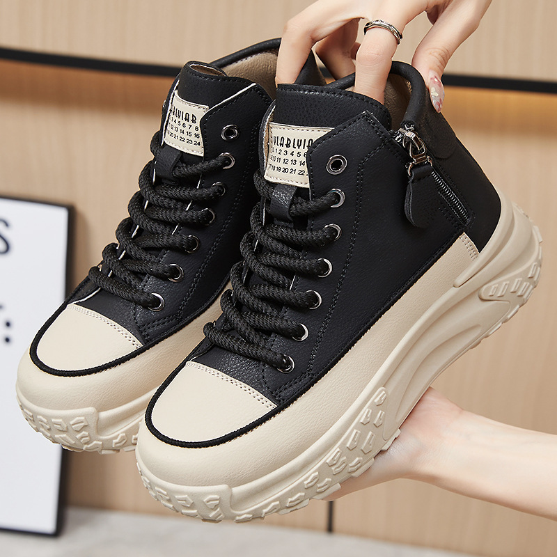 鞋子女休闲鞋大码百搭女鞋侧拉链中筒鞋舒适不累脚单鞋厚底