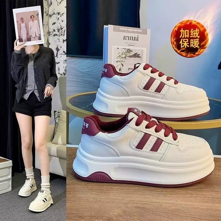 松糕加绒小白鞋女2025秋冬新款软底女鞋百搭爆款厚底运动休闲板鞋