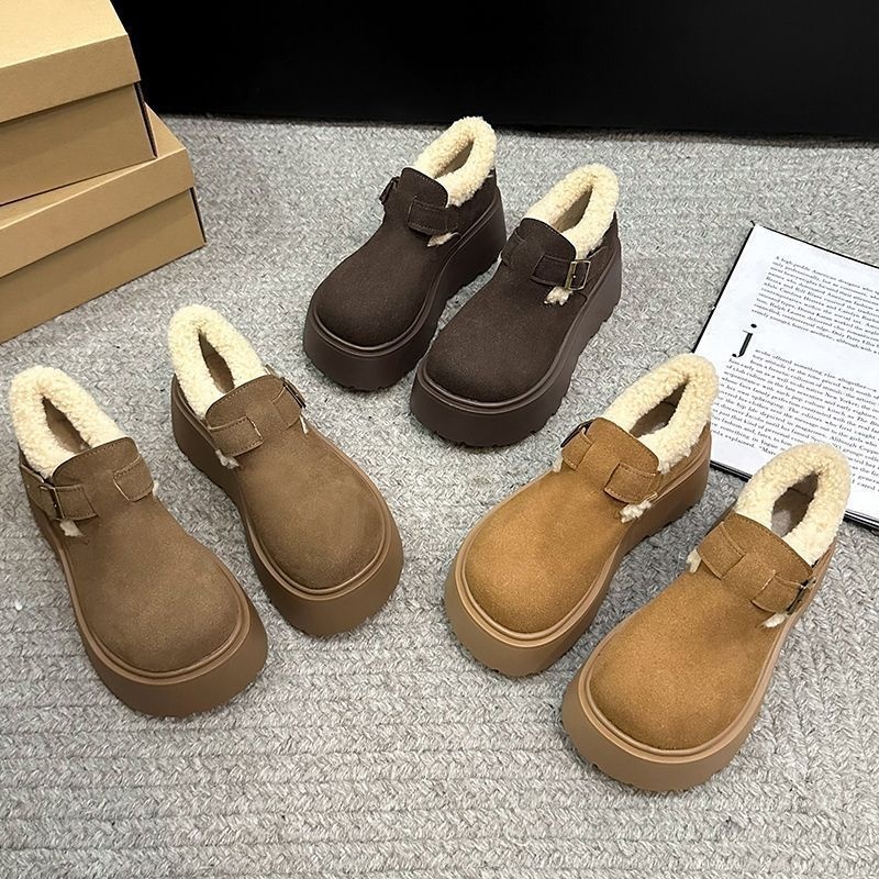 一脚蹬雪地靴2025冬新款丑萌松糕加绒大头厚底增高保暖勃肯棉鞋女