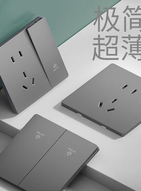 国际电工86型暗装灰色家用超薄哑光一开五孔开关插座面板十大品牌