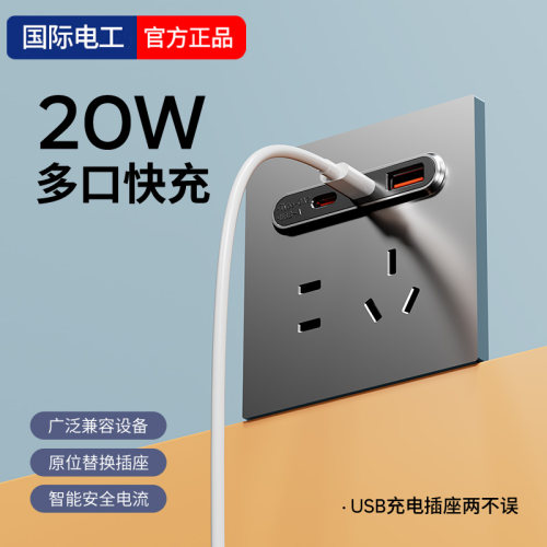 国际电工86型20W暗装USB快充插座