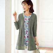 日本代购 开衫 2件套3色有大码 24春夏女雅致花色印花短袖 T恤