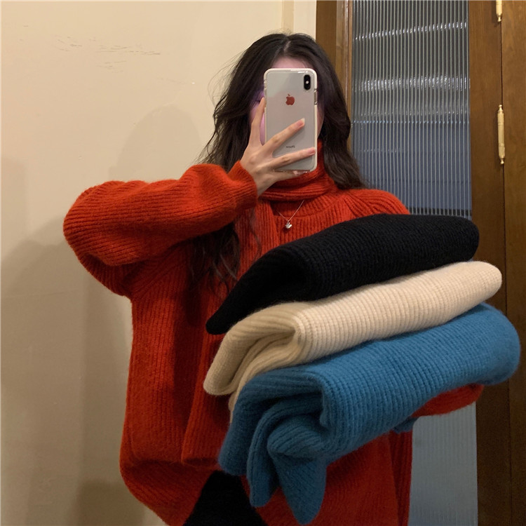 Real shot real price ~ Korean loose crew neck solid color versatile scarf Pullover Sweater