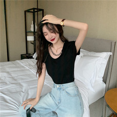 實拍實價~鏈條設計感修身顯瘦百搭短袖T恤上衣