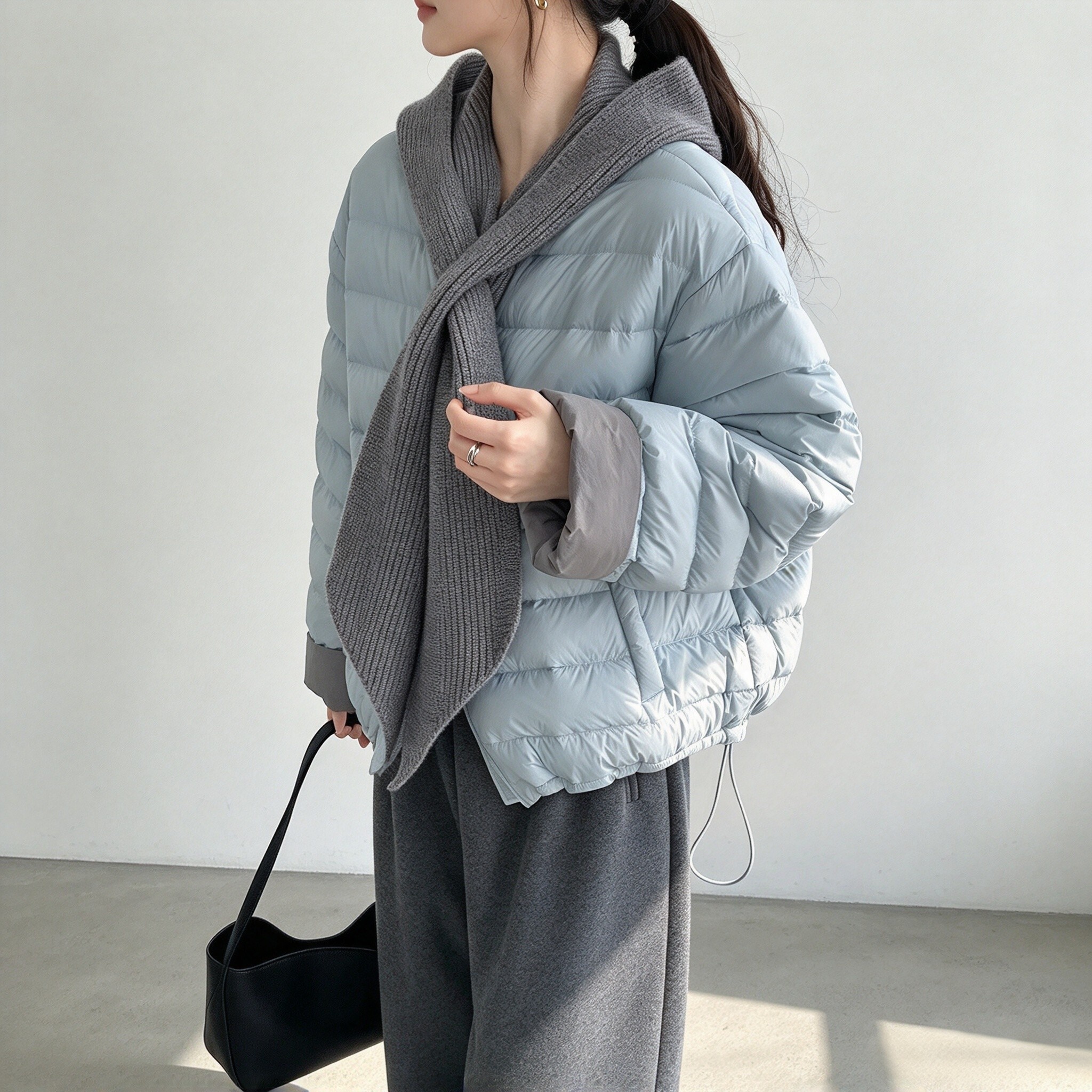 韩系90白鸭绒短款排骨羽绒服