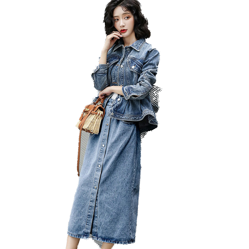 欧货牛仔连衣裙两件套女2025春装新款初秋时尚休闲套装裙女韩版