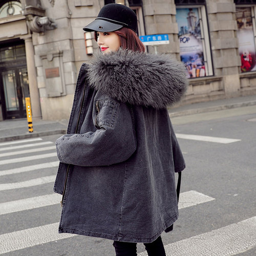 清仓大毛领女中长款羽绒棉服外套