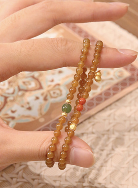 【糖韵】原创和田玉糖料碧玉南红双圈手串原创