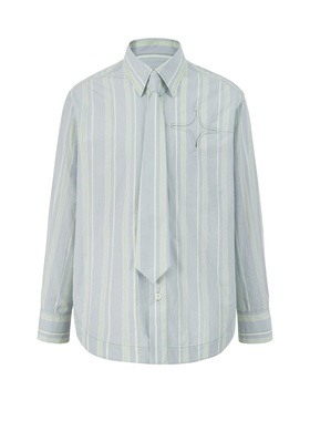 【STAFFONLY】灰色绿条纹星星领带衬衫 25SS春夏新款 浅川买手店