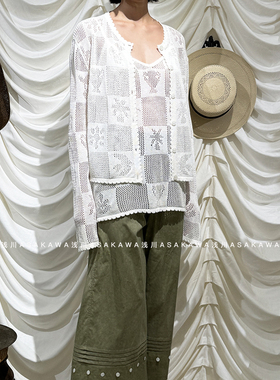 【ECRIVAIN】白色格纹图案长袖针织开衫 26SS春夏新款 浅川买手店