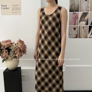 26SS春夏新款 格子拼接斜裁背心连衣裙 LAWN 浅川买手店 THE