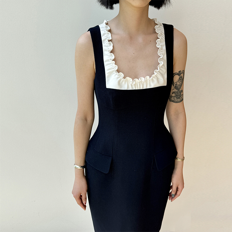 拼接U形花边领连衣裙25秋冬新款