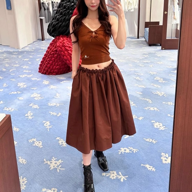 手缝花朵腰间装饰长半裙