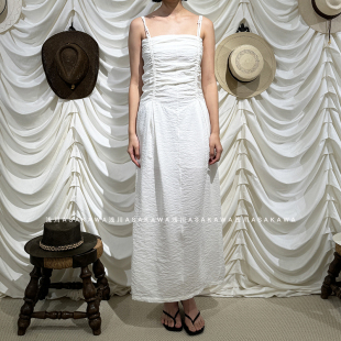 26SS春夏新款 对称抽褶一字领吊带连衣裙 浅川买手店 ECRIVAIN