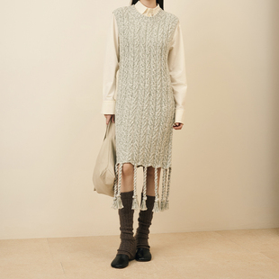 25AW秋冬新款 流苏下摆花纱毛织连衣裙 LAWN 浅川买手店 THE