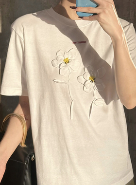 【SHUSHUTONG】手缝花朵装饰圆领短袖T恤 25AW秋冬新款浅川买手店
