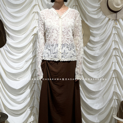 钩边半透提花长袖针织开衫