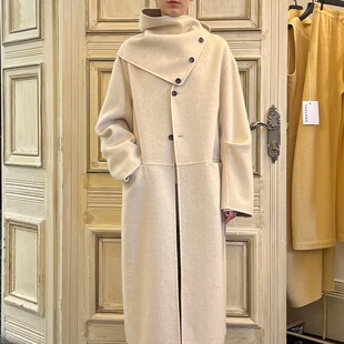 25AW秋冬新款 可拆卸围脖V领双面尼长大衣 LAWN 浅川买手店 THE
