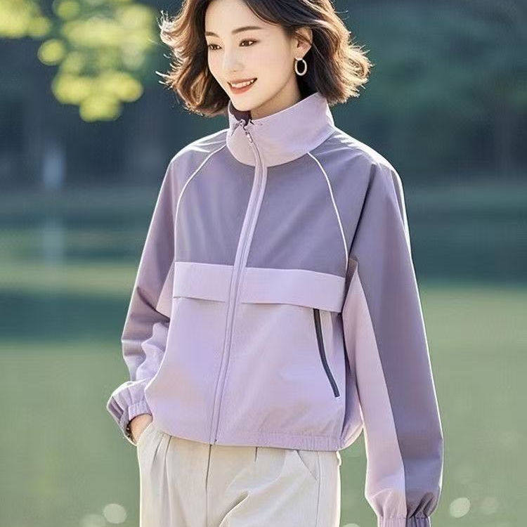 2025春款设计感休闲百搭高级感超好看紫色冲锋衣女夹克薄外套短款