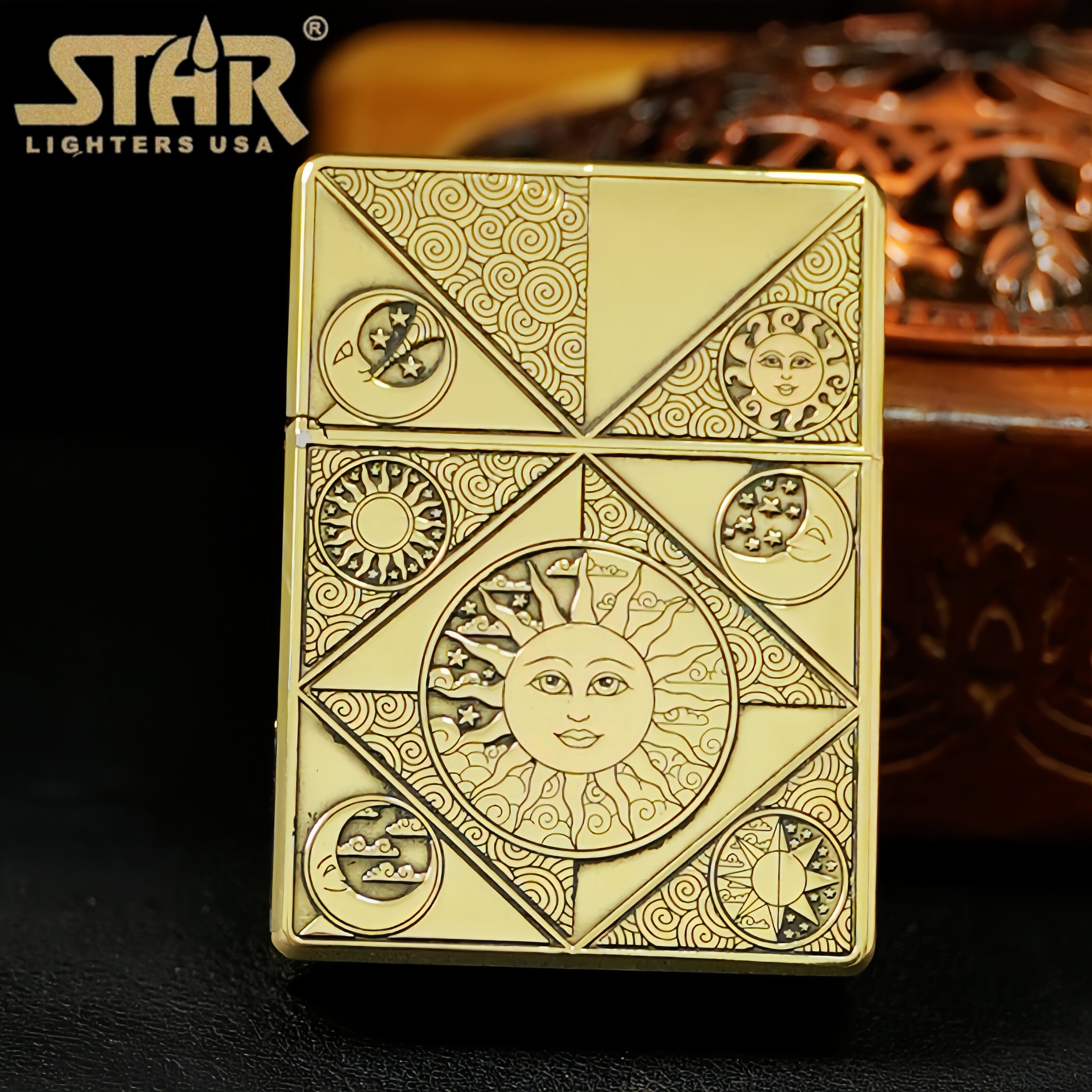 STAR恒星ST9机型黄铜蚊版日月同辉黄铜煤油机煤油打火机送朋友