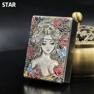STAR恒星ST9熏古银手工珐琅彩鎏金花神女煤油打火机鎏金煤油机