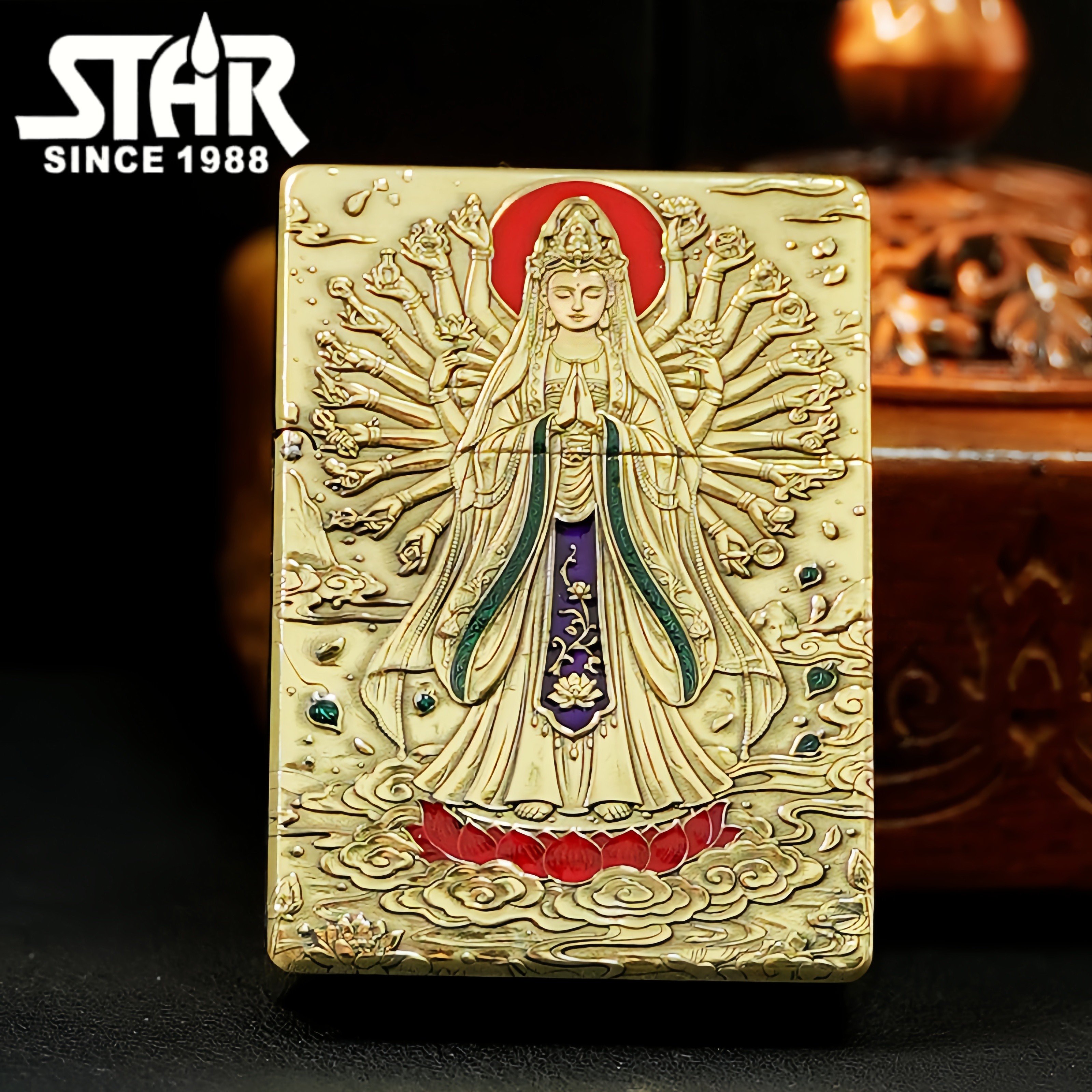 STAR恒星ST9机型黄铜珐琅彩千手观音煤油打火机黄铜煤油机送朋友
