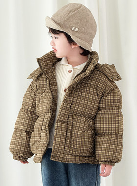 短款宝宝羽绒服加厚男童格子中小童羽绒服1-3-6岁2026冬季新品901