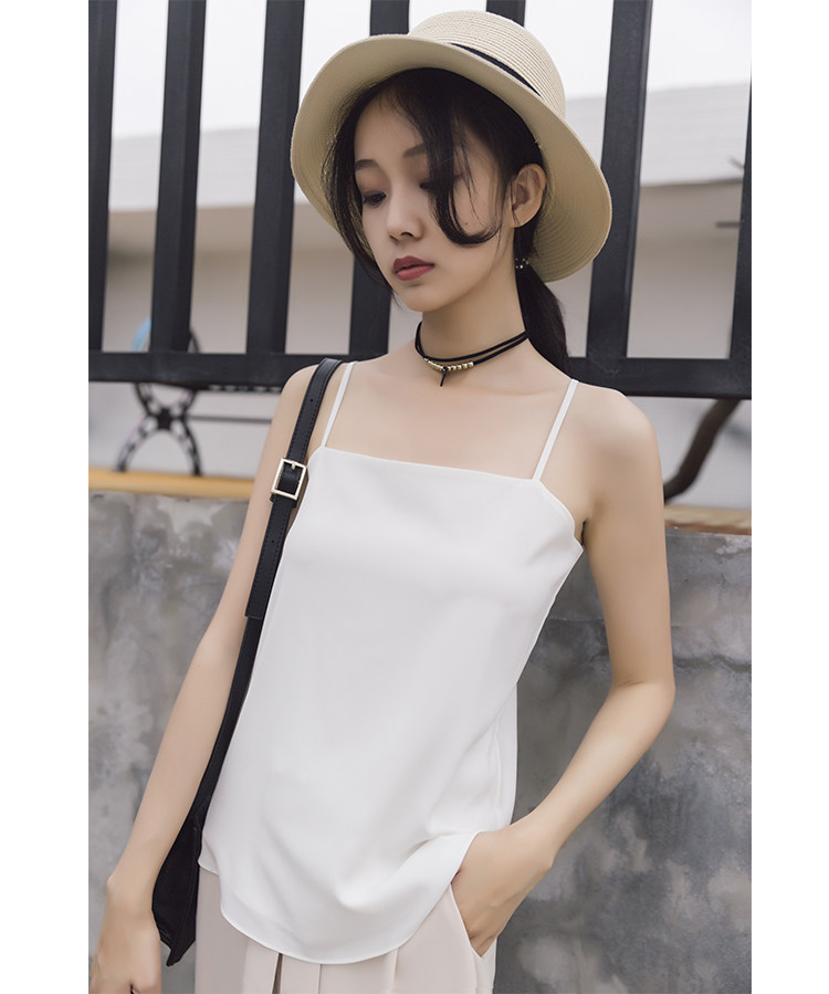 夏季性感平口雪纺吊带女宽松小背心双层一字领打底衫2020
