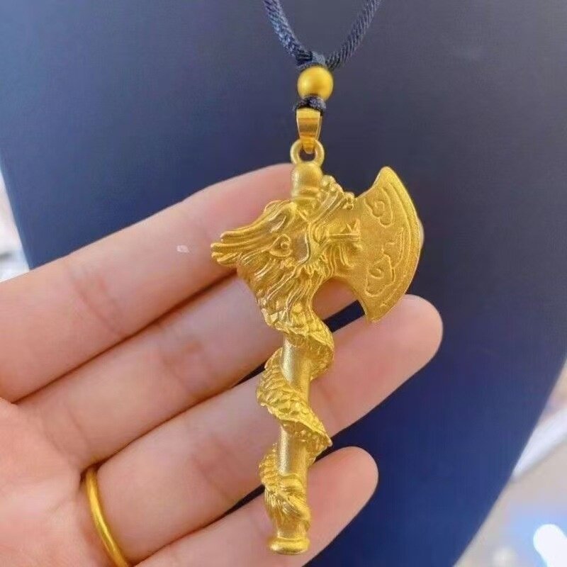 金色盘龙斧头吊坠新中式复古招财