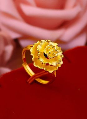 沙金色女牡丹花气质开口戒