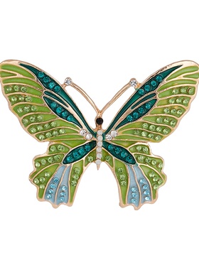 时尚简约绿色滴油蝴蝶高档胸针复古奢华气质别针大气西装大衣配饰