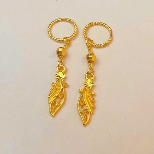 流行金色花朵树叶耳环女款时尚