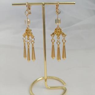 复古新中式金色流苏耳坠中式旗袍耳饰新娘古装秀禾服耳夹款耳环女