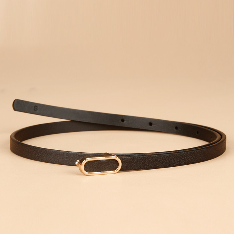 新款头层牛皮黑白裸粉色细款女士装饰腰带简约百搭配裙子衬衫皮带