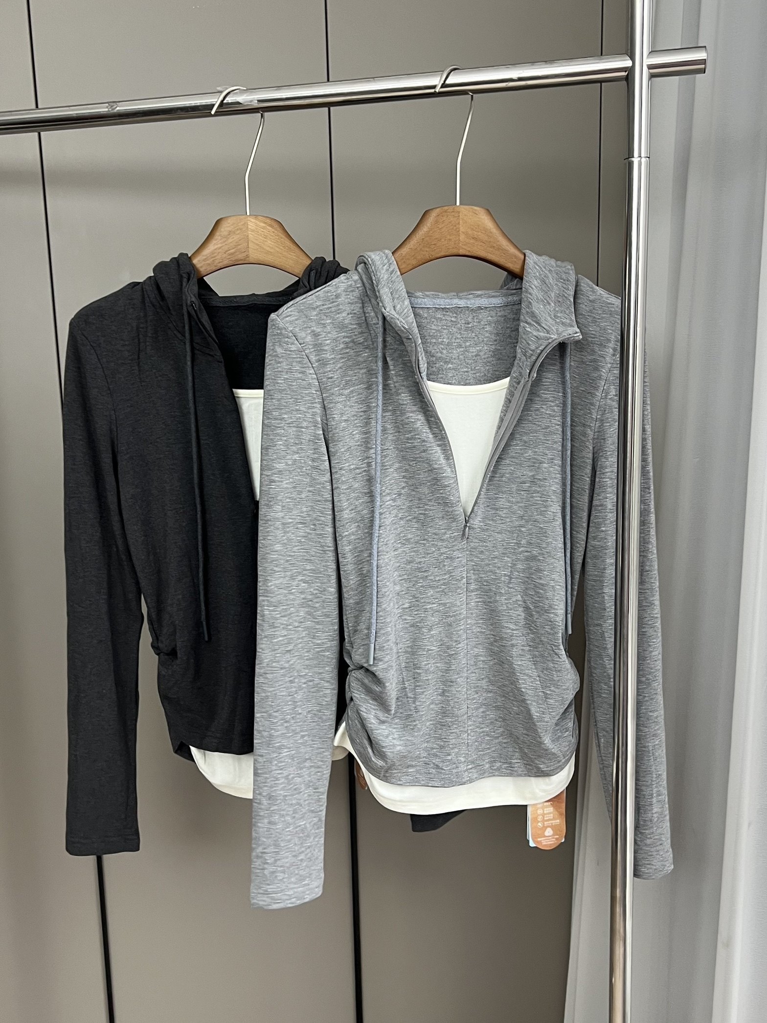 2025秋冬新款假两件连帽长袖T恤女收腰显瘦上衣