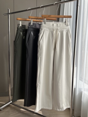 双层腰卫裤~  秋冬季拉绒双层腰抽绳阔腿裤