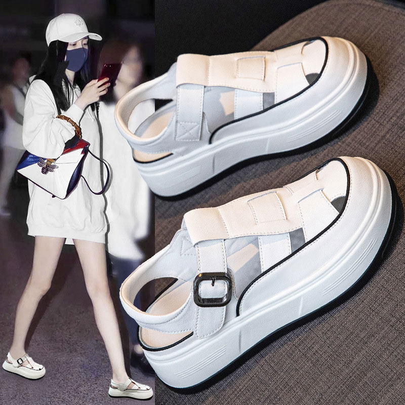 厚底包头镂空猪笼鞋罗马凉鞋