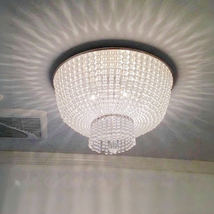 现代客厅餐厅书房主卧室灯 轻奢全铜晶莹圆珠水晶吸顶灯欧美法式